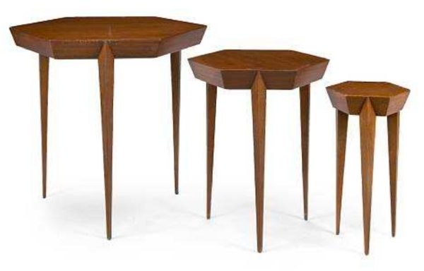 A set of 3 walnut tables from the Bird of Paradise House