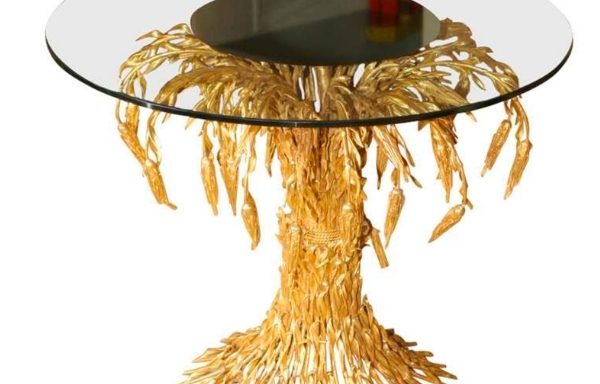 A gilt metal wheat sheaf table by Pani. Circa 1975. 