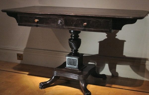 A Regency period solid ebony sofa table. Ceylon. Crica 1830.